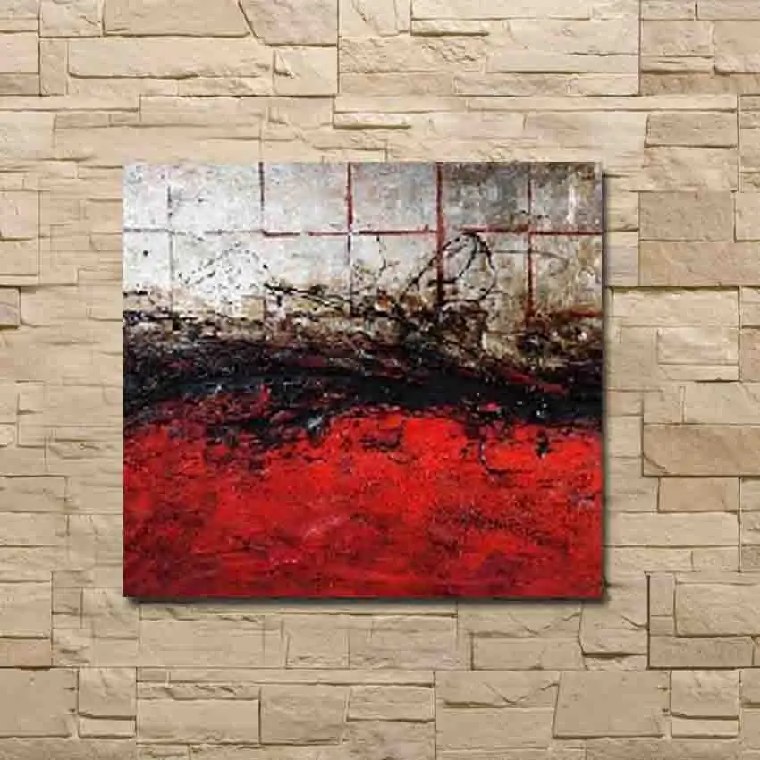Morden Art Handpainted Abstract red and black oil painting wall Art picture on Canvas landscape
