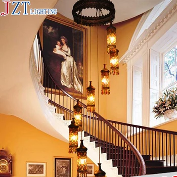 

M Southeast Asia Pendant Light Bohemia Mediterranean Classical Retro Crystal 8 Head Double Entry Stair Lamp For Villa Hotel