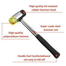 Рукоятка с пластиковым покрытием, двойная головка, резиновый молоток, 10 дюймов, длина 25 мм, двусторонний, мягкий, сенсорный молоток, черный, ручной инструмент, кожа, инструмент «сделай сам»