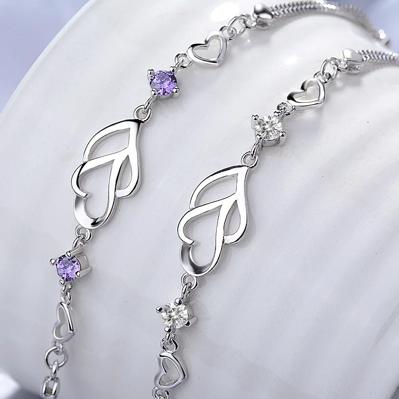 

Pofunuo Fashion women 100% 925 silver bracelet 925 fashion Silver jewelry charm bracelet Heart Bracelet 8803
