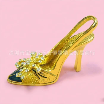 

European Chinese style Metal enamel painted Gold diamond high heels sandals model,home desktop decor decoration ornaments(A616)
