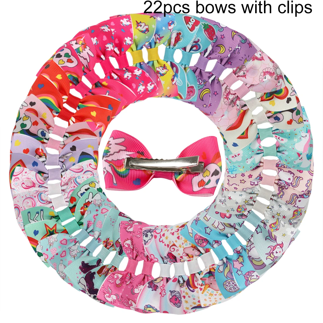 22pcs bows with clip 22 шт./44 шт дети мини заколки "Единорог" с мультипликационным животным принтом заколки в случае если у вас возникают какие-либо сложности/без зажимов подарочный набор для девочек аксессуары для волос - Цвет: 22pcs bows with clip