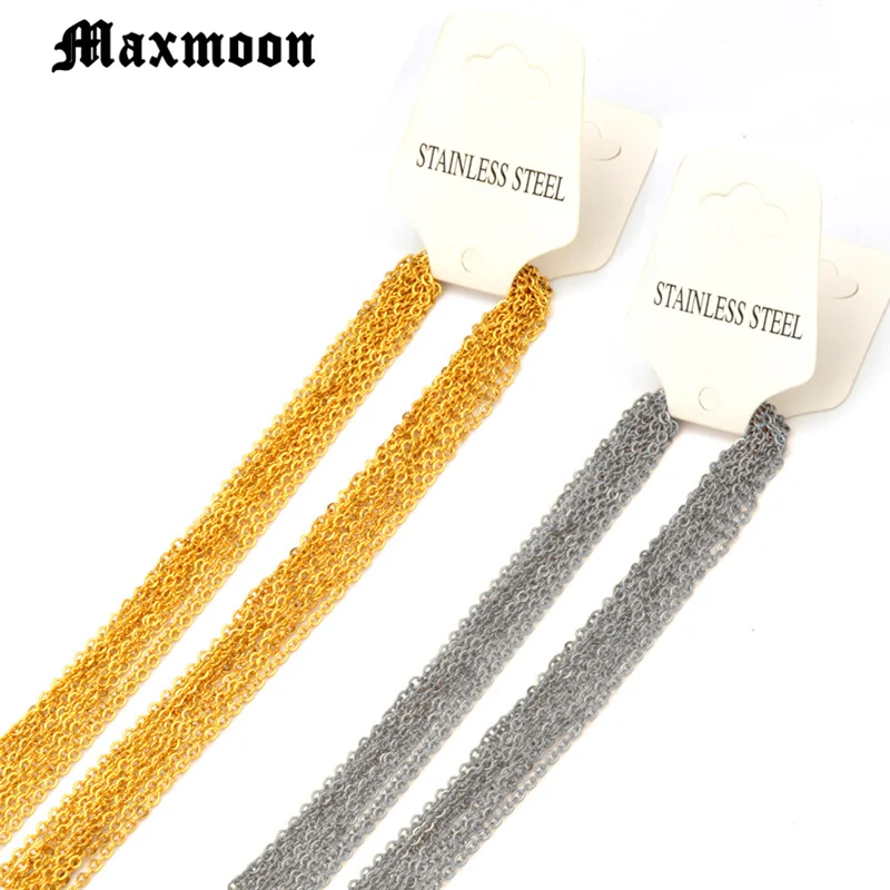 

Maxmoon 10pcs/lot Width 2mm/1mm Cut Rolo Link Chain Rose Gold/Gold/Steel Cuban Chains Necklaces Women/Men Pendant Bulk Sale