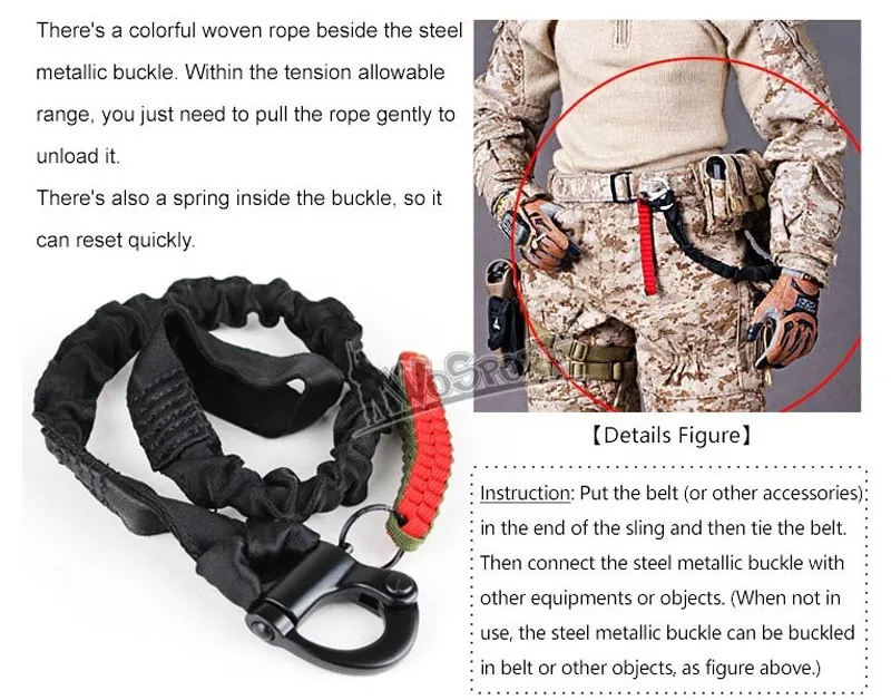 military gear hunting accessories airsoft molle system tactical elastic safety sling Lanyard Line for climbing HT17-004 (4)