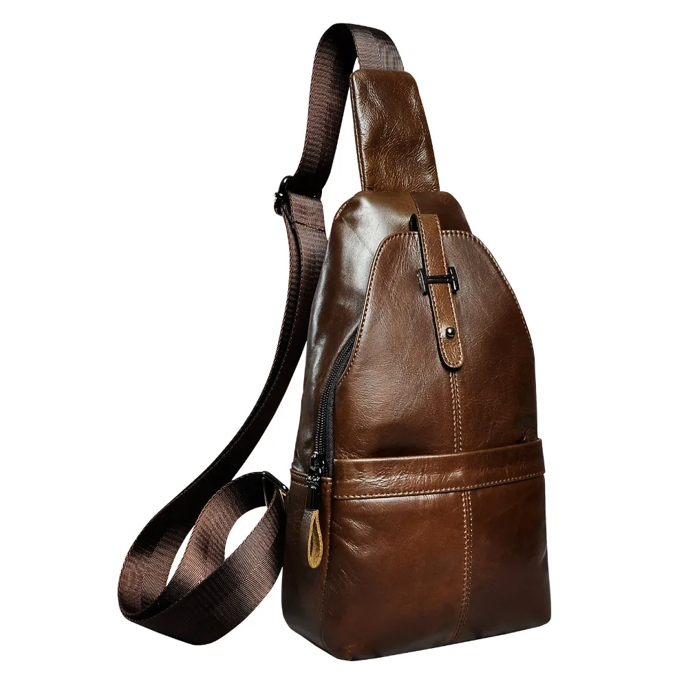 

Men Real Leather Casual Chest Bag Sling Bag Design One Shoulder Bag Fashion Crossbody Bag For Male 196