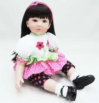 

24inch Princess Girl Silicone Reborn Toddler Dolls for Girls Birthday Gift longhair babies newborn free shipping for children