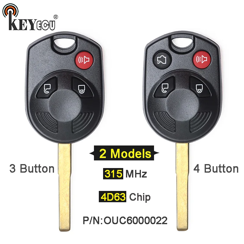 

KEYECU 1x/ 3x 315MHz 4D63 Chip FCC: OUC6000022 2+1 3+1 3/4 Button Remote Car Key Fob for Ford C-Max Escape Focus Transit Connect