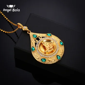 

Green/White Crystal Allah Necklaces Women/Men Gold Color Arab Islam Pendant Necklaces Mohammed Jewelry Muslim/Middle Eastern