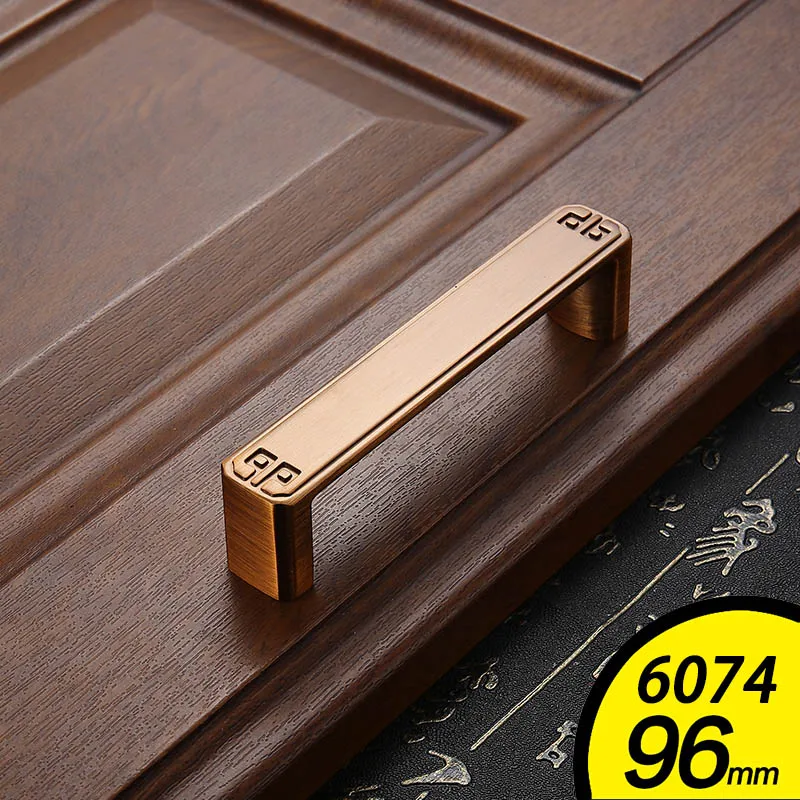 Chinese Classical Cabinet Medicine Cabinet Door Handle Antique Copper Cabinet Drawer Wardrobe Wine Cabinet Pulls - Цвет: 6074-96mm-Yellow