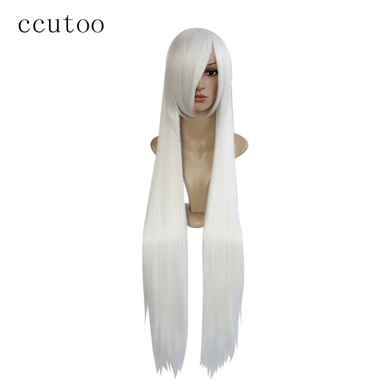 Ccutoo 100 см белый длинный прямой парик для косплея полная челка синтетические волосы для Хэллоуина костюм вечерние парики для женщин термостойкость - Цвет: Белый