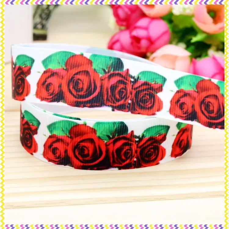 

7/8inch Free Shipping Rose Printed Grosgrain Ribbon material Headwear Party Decoration Diy Wholesale Craft 22mm P4482