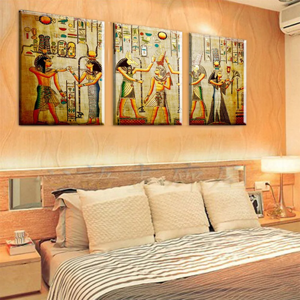 3 Panel Pharaoh egyptian decor modern abstract canvas painting art decorative picture large wall ...