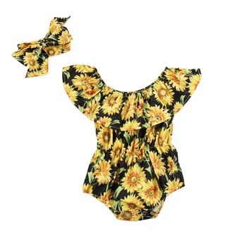 

Newborn Baby Girls Floral Romper Headband Outfits Set Clothes