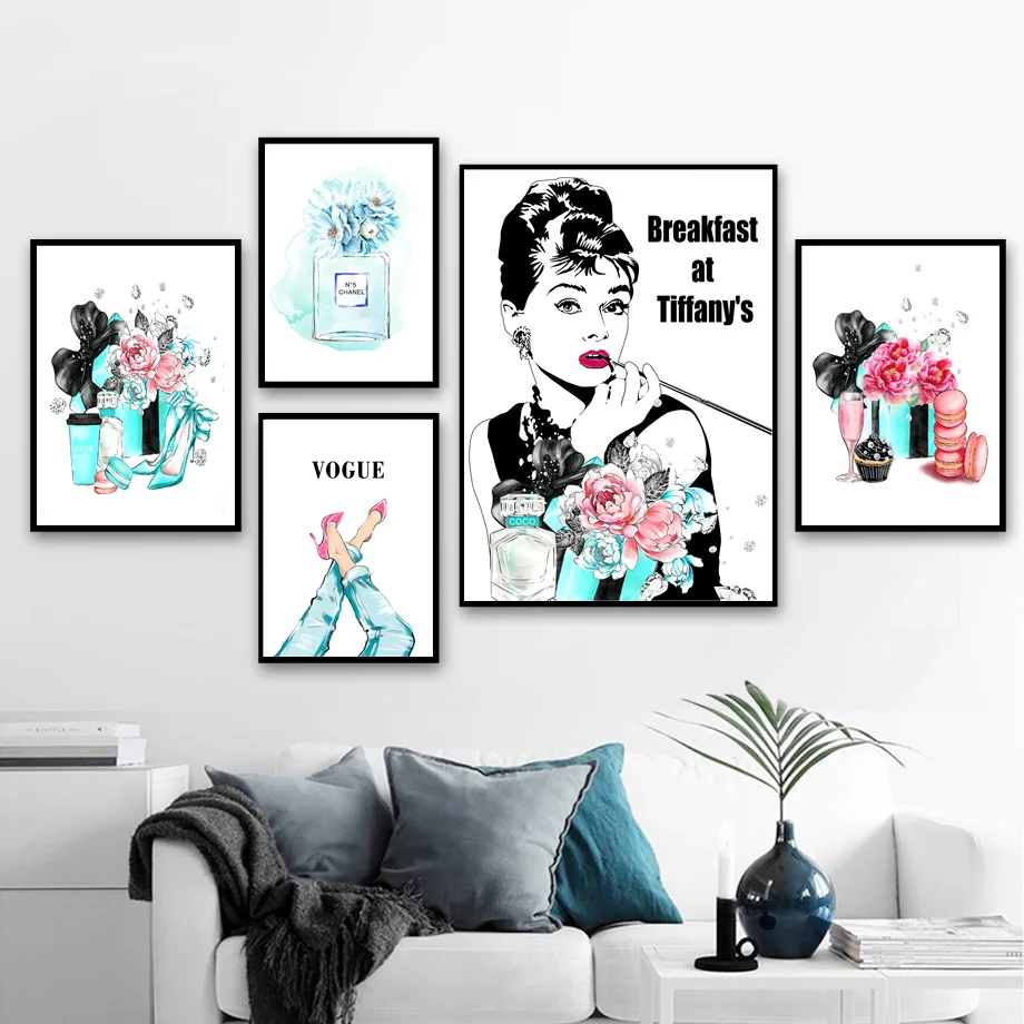 

Paris Perfume Audrey Hepburn Peony Macaron Wall Art Canvas Painting Nordic Poster And Prints Wall Pictures For Living Room Decor