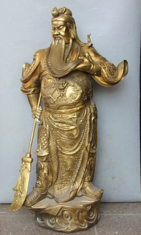 

Fast shipping USPS to USA S2322 38" China Brass Folk Stand knight General Guan Gong Yu Warrior God sword Statue