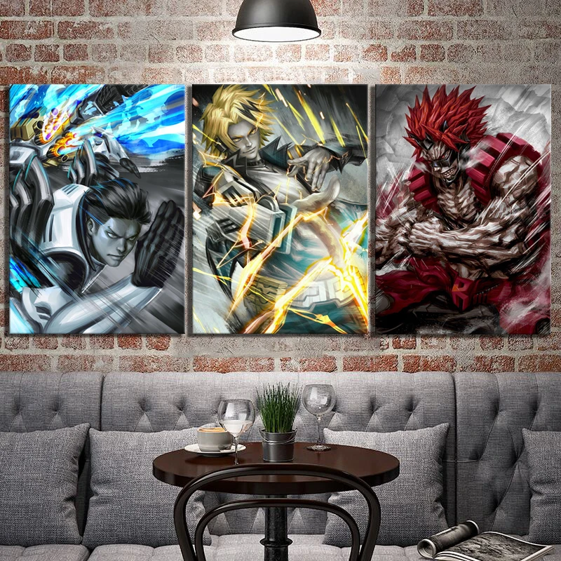 3 Piece HD Anime Boys Picture TENYA&DENKI&EIJIROU My Hero Academia Anime Poster Digital Art Canvas Paintings for Wall Decor