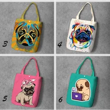 Мопс собака мультфильм студенческая печатная переработанная Холщовая Сумка для покупок большая емкость настроить Tote Модные женские повседневные сумки на плечо