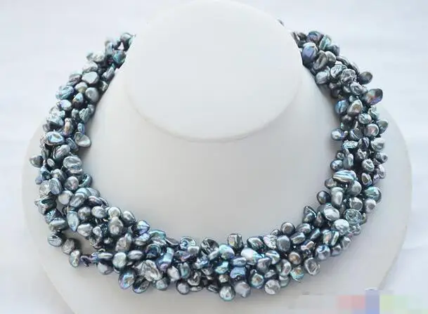 

song voge gem nanJ0282 6row black BAROQUE lamina KESHI REBORN PEARL NECKLACE