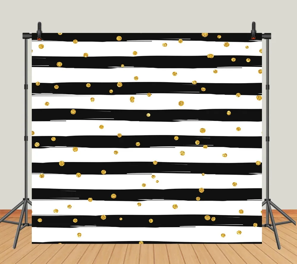 

Sensfun black and white striped with gold dots photo background party photography backdrop birthday vinyl photo backdrop