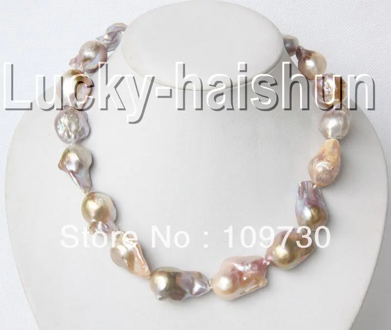 

Jewelry 00962 17.5" pink purple Reborn keshi pearls necklace filled gold clasp