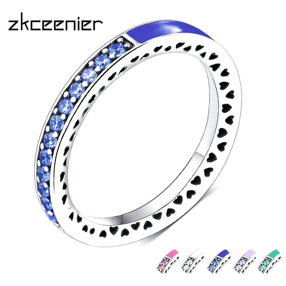 

Fashion Silver Radiant Hearts Of Princess Blue Enamel Royal Blue Crystals Women Brand Ring Wedding Jewelry High Quality