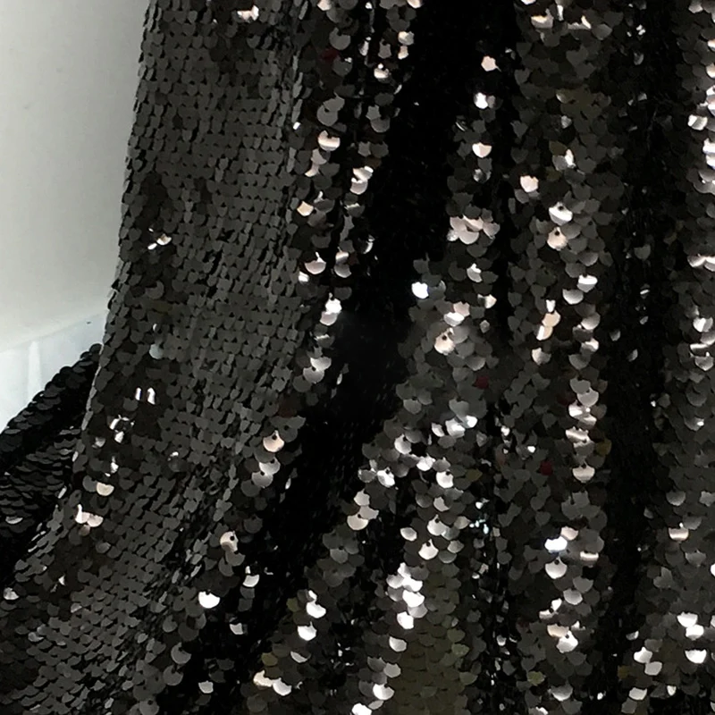 Новинка 5 мм черная двухслойная сетчатая ткань с блестками Telas дизайнерские DIY Вечерние Платья материал супер зашифрованная рыбья чешуя хлопья