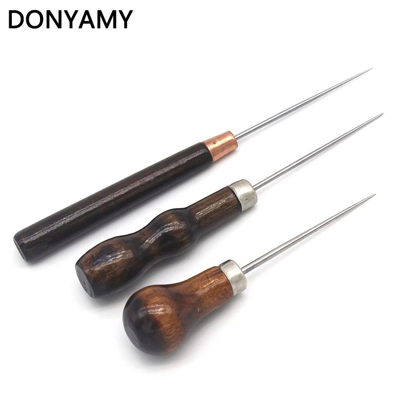 

DONYAMY 1Set Sewing Tools Wooden Handle DIY Leather Tent Sewing Awl Pin Punch Hole Repair Tool Hand Stitcher Leathercraft Needle