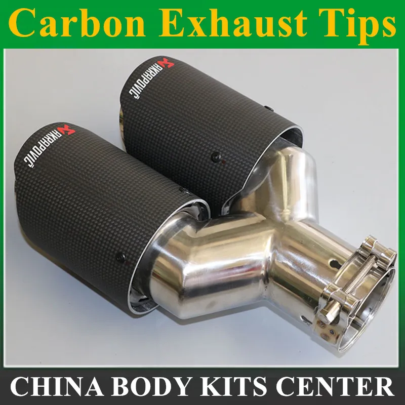 

63mm/101mm Dual Carbon fiber + stainless steel universal Auto akrapovic exhaust tip Double end pipe for bmw benz vw golf