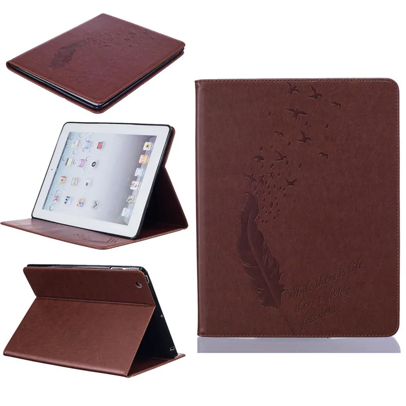 

Luxury Bird Feather Wallet PU Leather Case For iPad 2 3 9.7 Inch Pro Mini Tablet Cases Covers Stand Flip Cases Casing Grey Brown