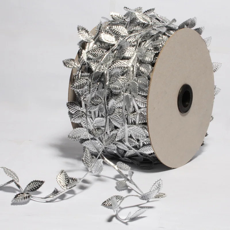 gold and silver Lace Trim Newborn Leaves Ribbons for Wedding Decoration Invitation Card Gift