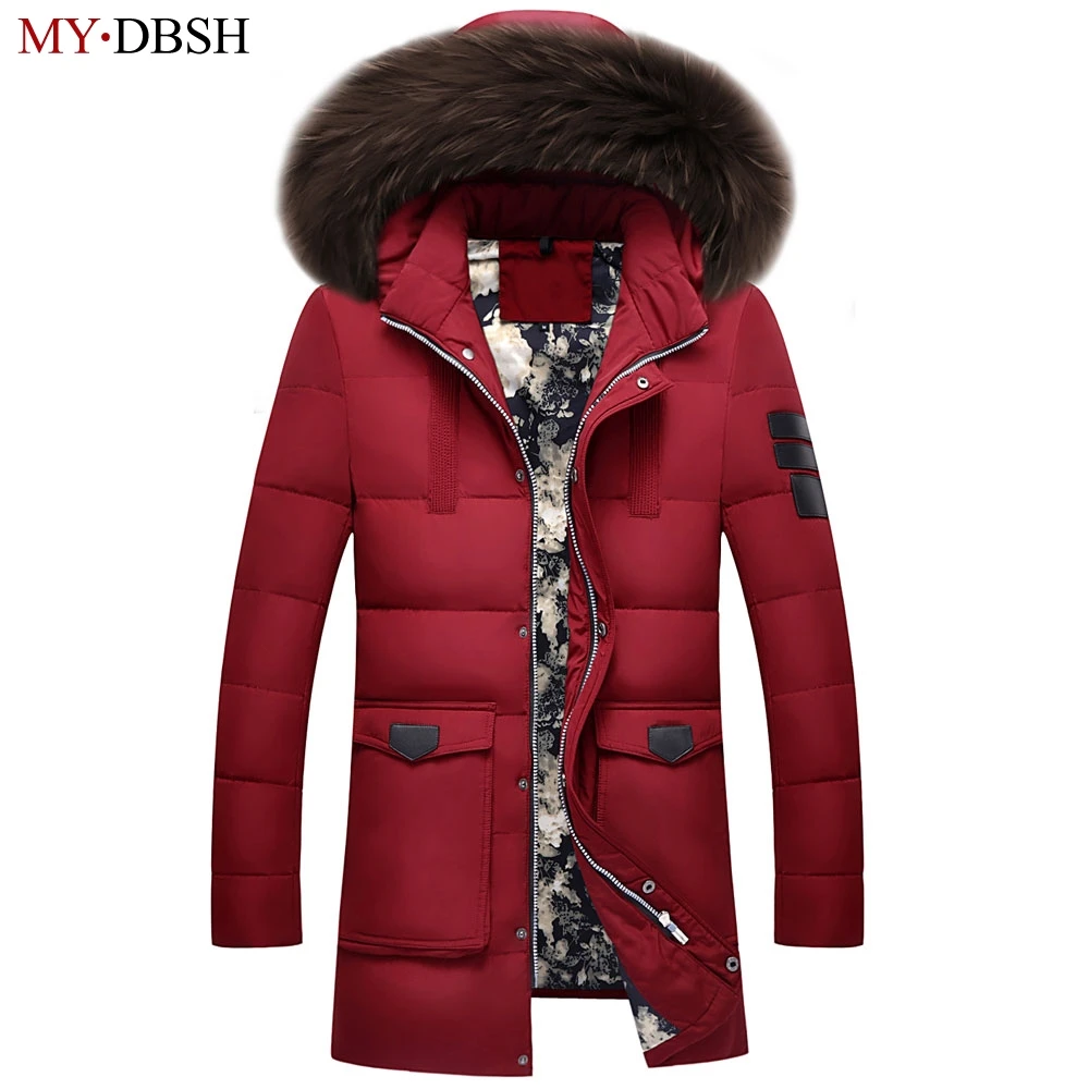 2021 New Long Winter White Duck Down Jacket With Fur Hood Men's