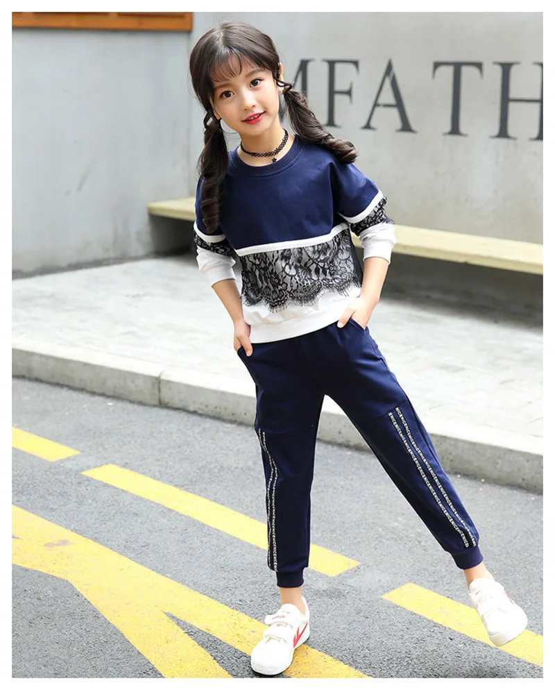 spring girls lace clothing sets kids clothes tracksuits sport suit (7)