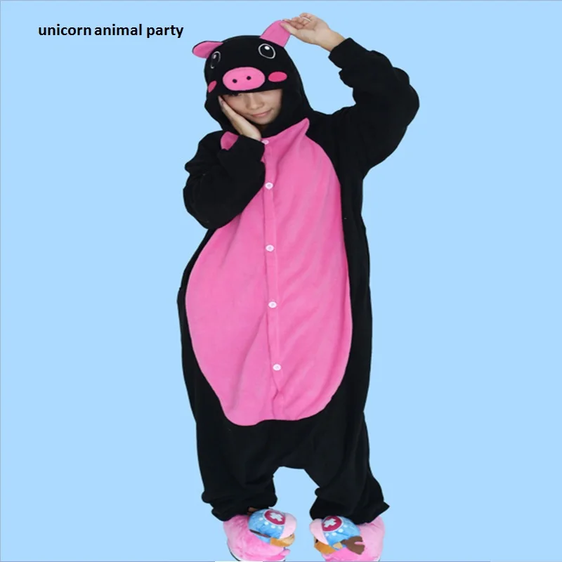 

Kigurumi Black pink pig Unisex Pajamas Party Clothing For Women Man Adult Pyjamas Cosplay Costume Onesie Sleepwear hoodies party