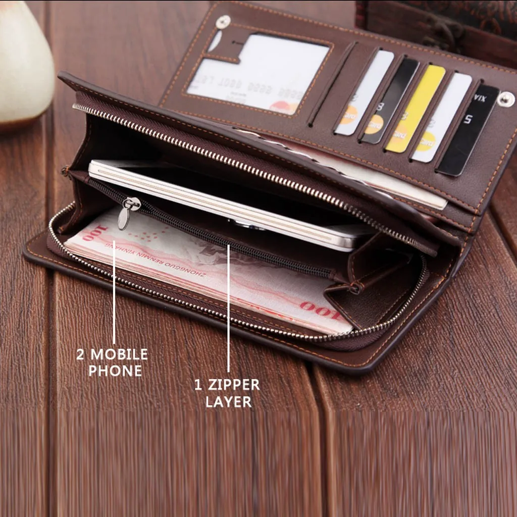 Кошельки мужские бумажники для монет классический длинный стиль держатель для карт мужской кошелек на молнии Держатель для кредитных карт кошелек