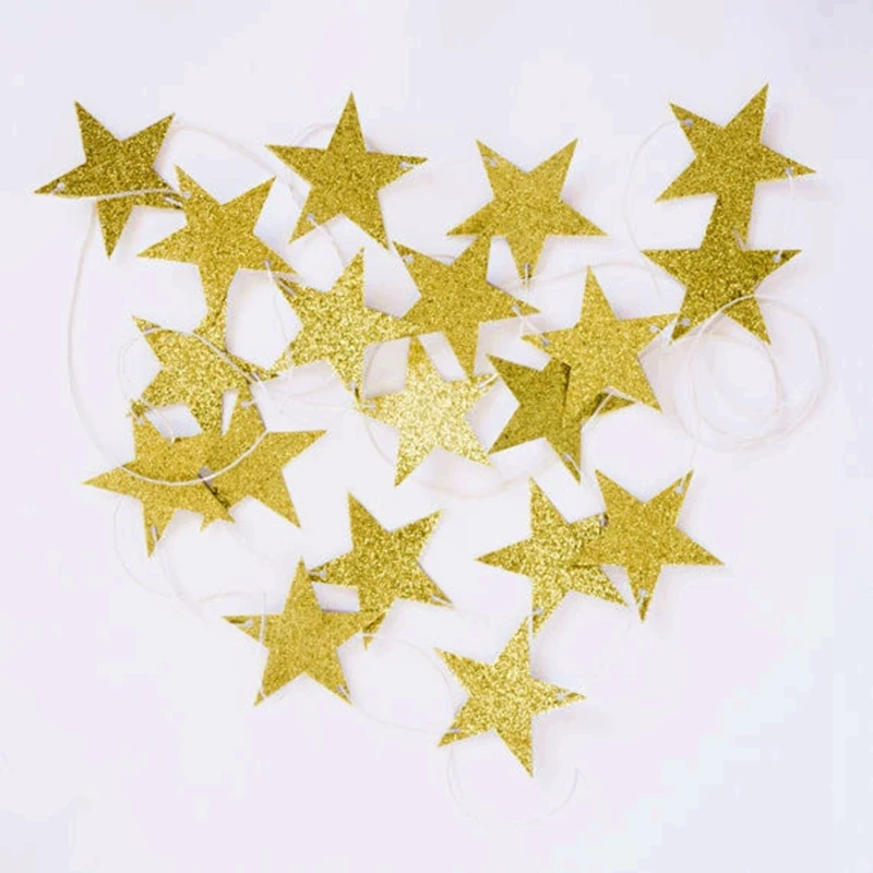 

Gold Glitter Star Garland Decor Hanging Paper Stars Banner Wedding Birthday Party Decorations Bridal Shower Photo Prop Supplies