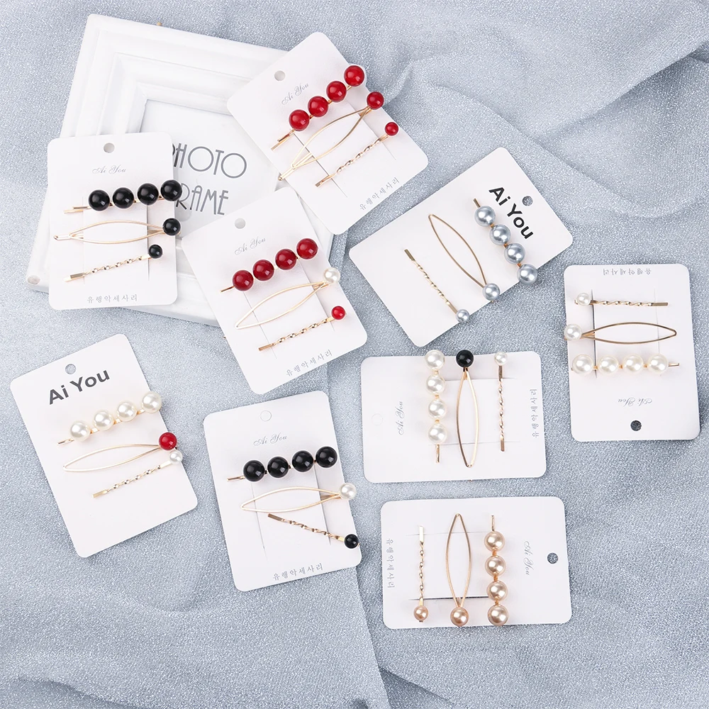 

1 Set New Korea Fashion Metal Geometric Crystal Ball Hairpins Hair Accessories for Women Red Champagne Imitated-pearl Hair Clip