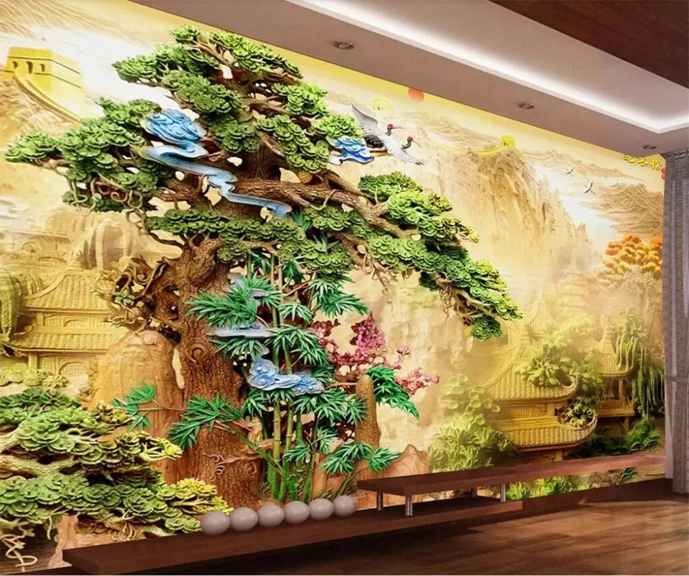 

beibehang Customized large wallpaper 3D murals fine wood carvings welcome the Song Palace Chinese style wall papers home decor