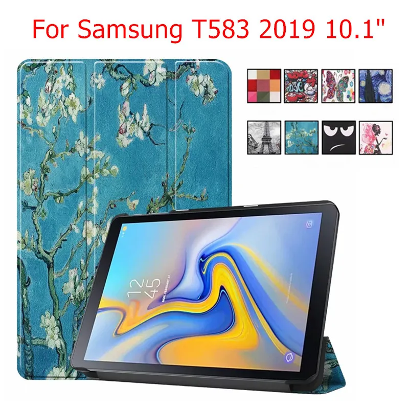 Тонкий с принтом из искусственной кожи чехол для samsung Galaxy Tab расширенный 2 T583 2019 Магнитный Tablet Case для samsung SM-T583 10,1 "+ пленка + ручка