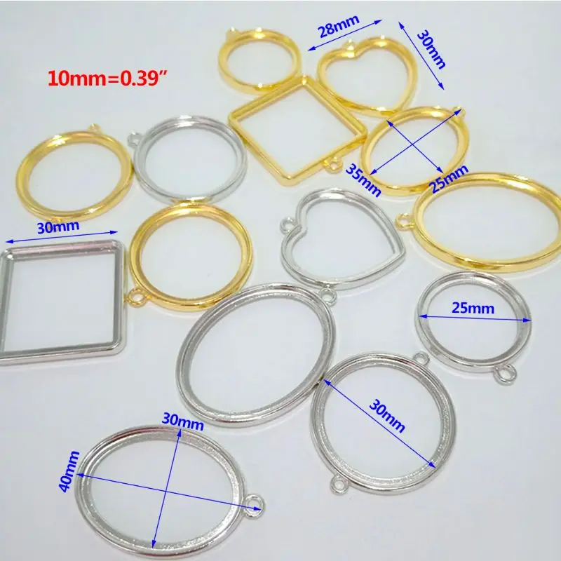 

14 Pcs/set UV Empty Frame Epoxy Border Alloy Material Pendant Necklace Border Bottom Bracket Jewelry Making Accessories