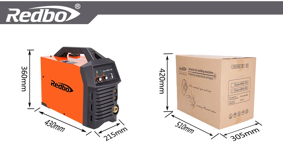 Новинка 2017 года срок годности redbo миг Mag-205 220 В инверторов Igbt Co2 газах МиГ сварочный аппарат