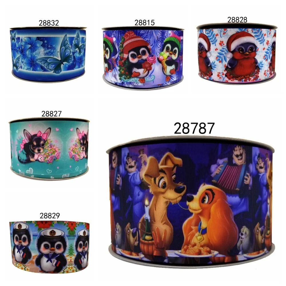 

Free shipping 50 yard cartoon printed grosgrain ribbon 28787
