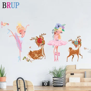 

Cartoon Cute Sika Deers Fairy Wall Stickers for Kids Room Living Room Wall Decal Baby Nursery Murals Girls Wall Decor Poster