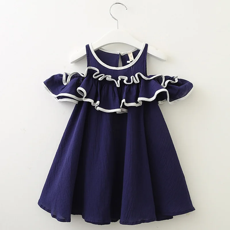 Menoea для девушек платья для девочек Милая Летнее кружевное платье принцессы с бахромой, детская одежда для девочек полые вечерние платья а-силуэта детская Костюмы - Цвет: AZ1570 Navy Blue