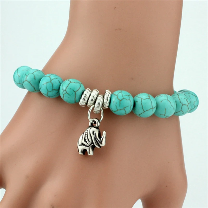 Винтажный Браслет Howlite с подвеской в виде совы слона птицы модный браслет ручной