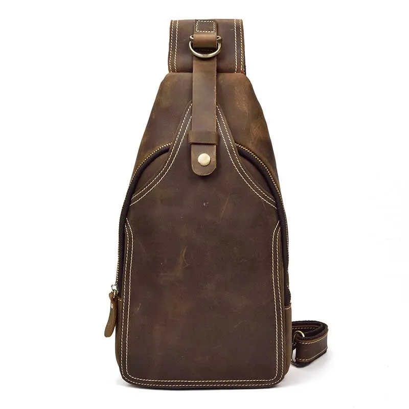 Мужской кожаный рюкзак Crazy Horse, нагрудная сумка, маленькая Повседневная дорожная сумка, винтажная сумка через плечо из коровьей кожи, рюкзак из воловьей кожи - Цвет: brown