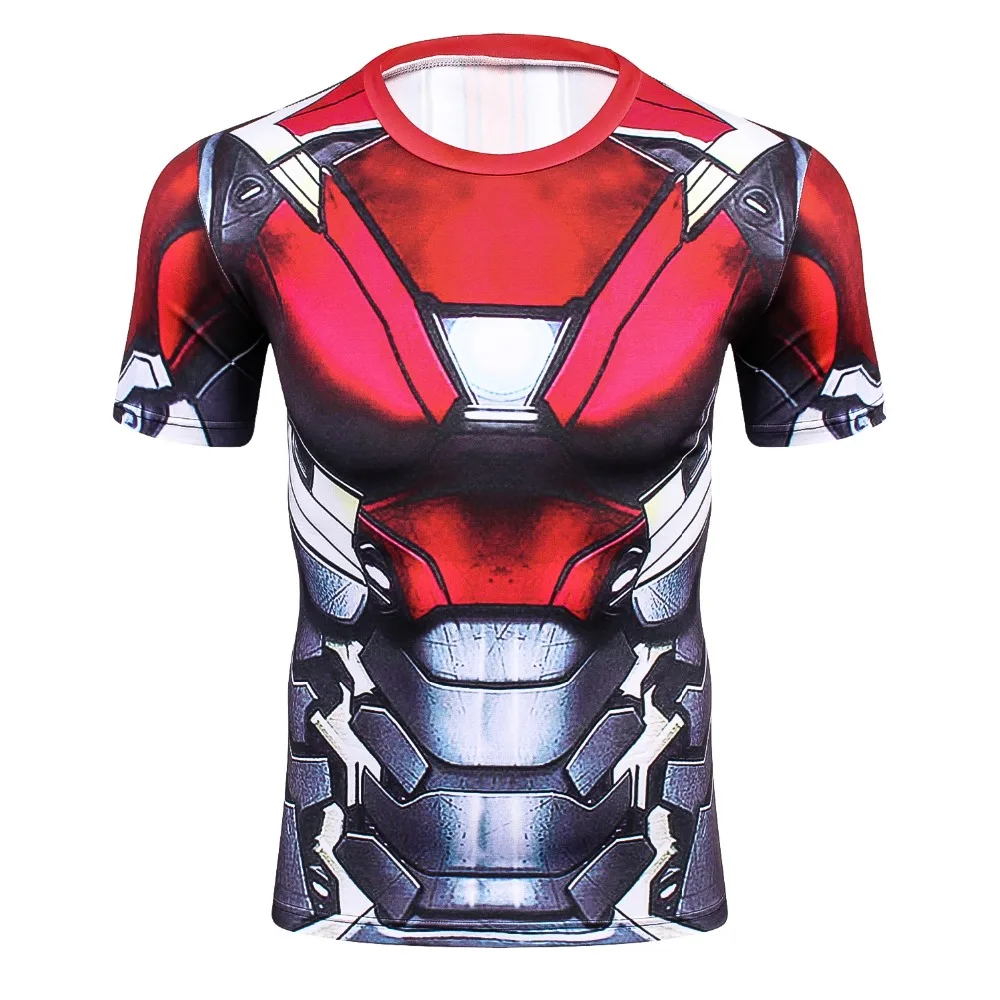 :	Iron Man Costumes Short Sleeve Compression Men's T-Shirt Black Slim Raglan High Elastic Breathable Fabric Jersey