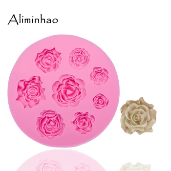 

B0049 8 holes Round shape Rose flower Sugarcraft Silicone mould fondant mold cake decorating tools chocolate molds