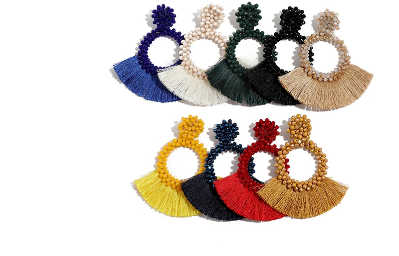 Long Bead Tassel Earrings Statement Bijoux Vintage Round Dangling Earrings For Women Cotton Drop Earings Fashion Jewelry (5)