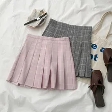 Для женщин плиссированная клетчатая юбка лето женский корейский стиль преппи Империя длиной выше колена мини юбки