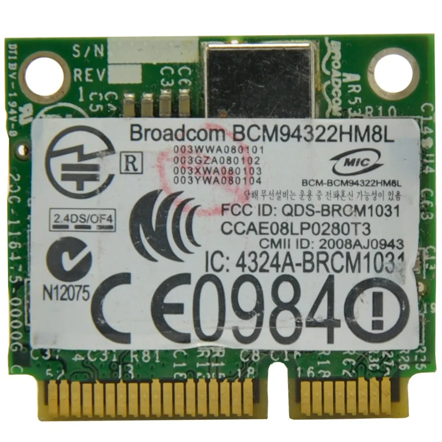 Broadcom BCM94322HM8L BCM4322 802.11a/b/g/n 300 Мбит/с PCI Express беспроводной мини PCI-E половина WiFi адаптер для Dell/ASUS/ACER